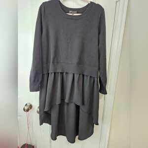 DG2 by Diane Gilman Charcoal Gray Layered Knit Sweater Dress